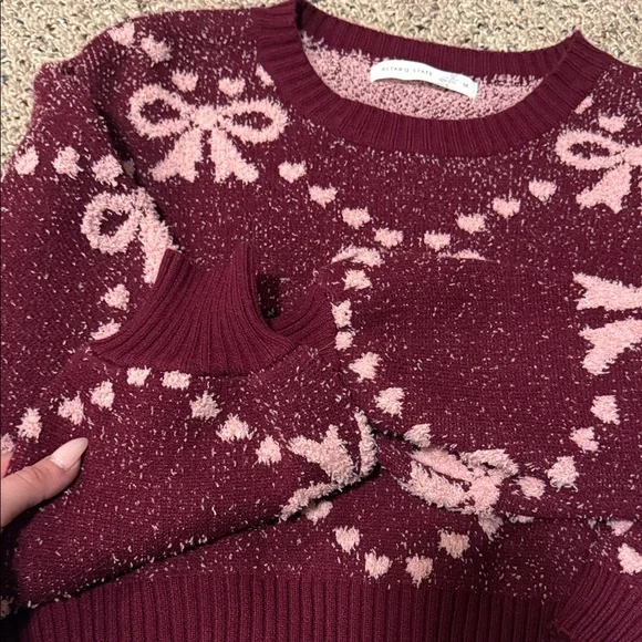 Altar'd State Burgundy and Pink Bow Sweater - Picture 4 of 9